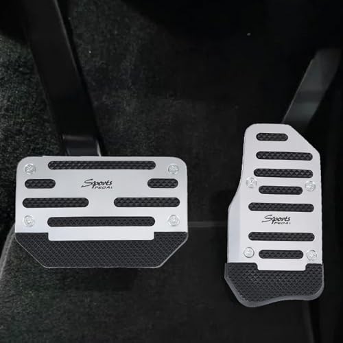 1 Pack 2 White Non-Slip Car Pedal Pad Kit, Premium Aluminum Alloy Brake Silvery