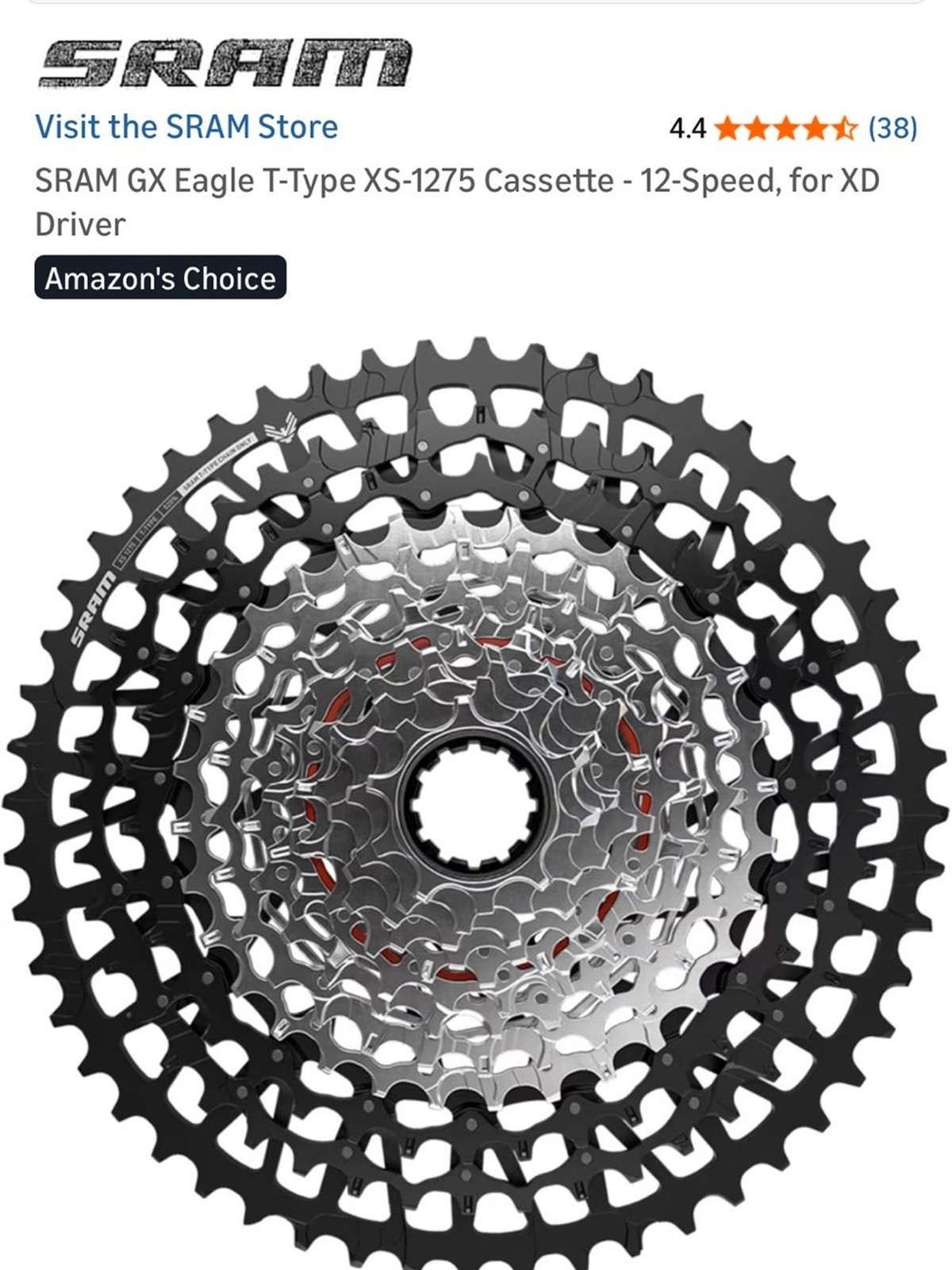 SRAM GX Eagle T-Type XS-1275 Cassette – 12-Speed, for XD Driver, Black/Silver