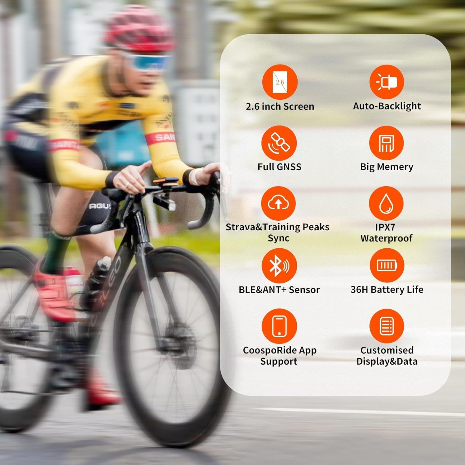 COOSPO Bike Computer Wireless GPS, Speedometer with Auto Black