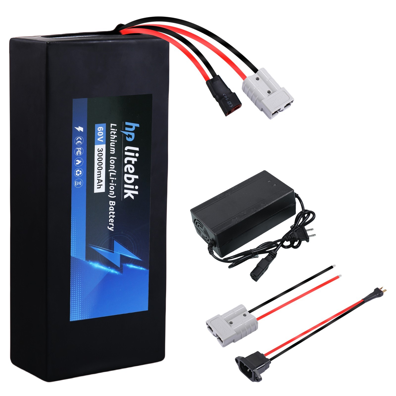 60V Lithium Battery 60V 30AH Anderson plug for 3000W Motor 50A BMS electric bike