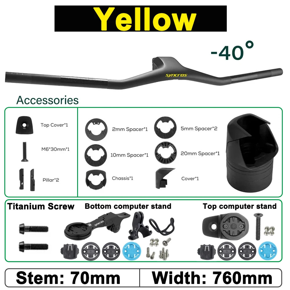 -40 Degree Carbon Fiber MTB Integrated Handlebar 28.6mm Steerer Flat T-Bar