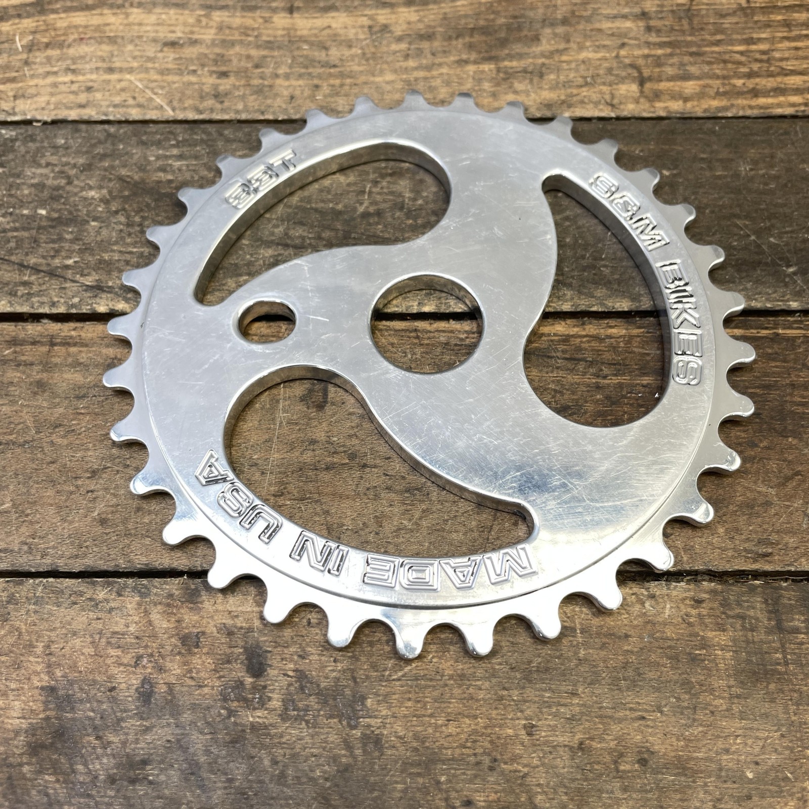 S&M Bikes BMX 33T Sprocket 33 Tooth Chainring Silver Fits Mid School Made In USA