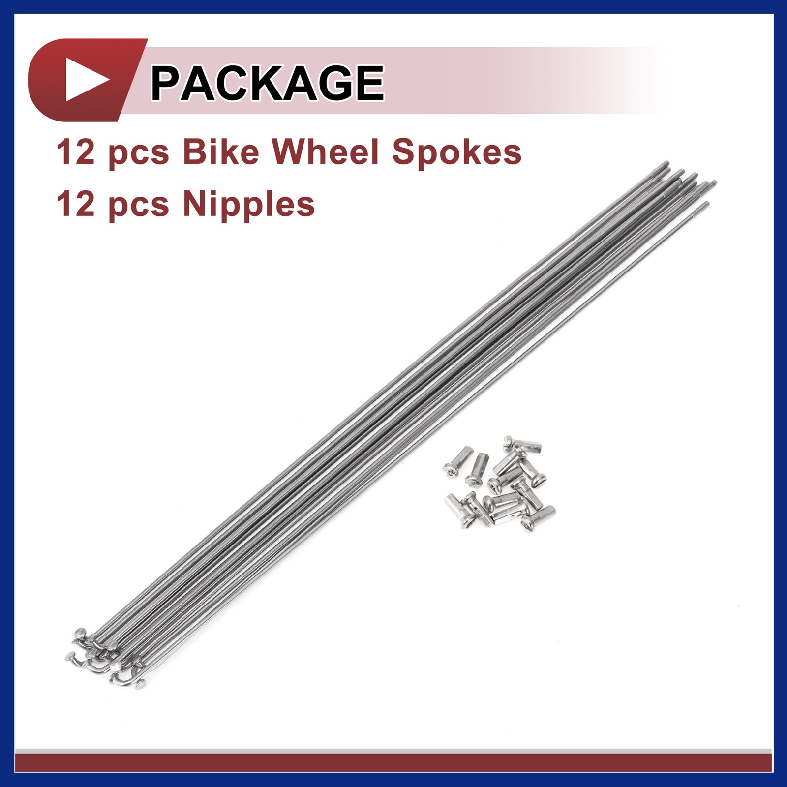 12 Set 14G Bicycle Spokes 265mm Bike Wheel Spoke 304 Stainless Steel