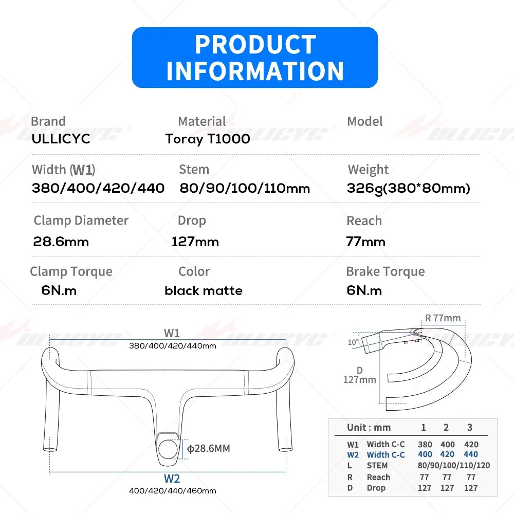 Road Bike Full Carbon Fiber Integrated Handlebar Internal Cable 360mm-380mm