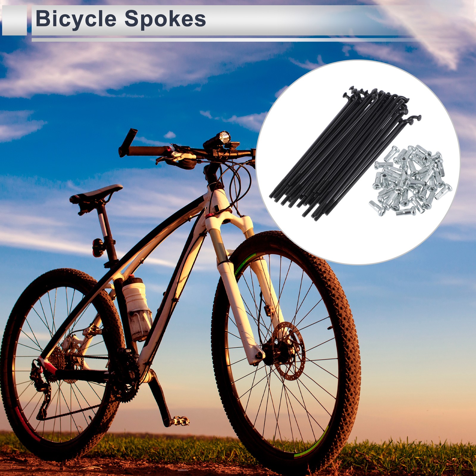 Set of 13G 89mm Bike Spokes with 45 Nuts Black Steel Universal