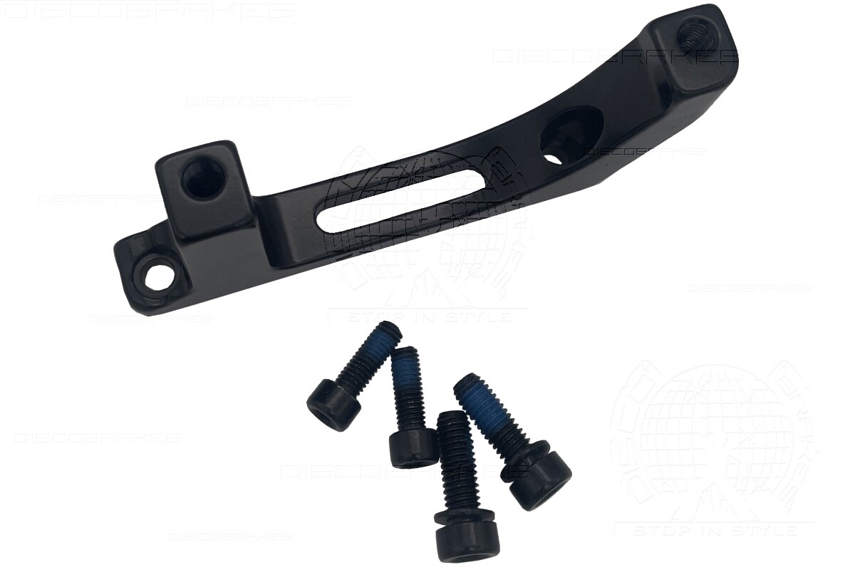Brake Adaptor, Post Mount Caliper to Flat Mount Fork 160mm Rotor, 4 Bolts, Black