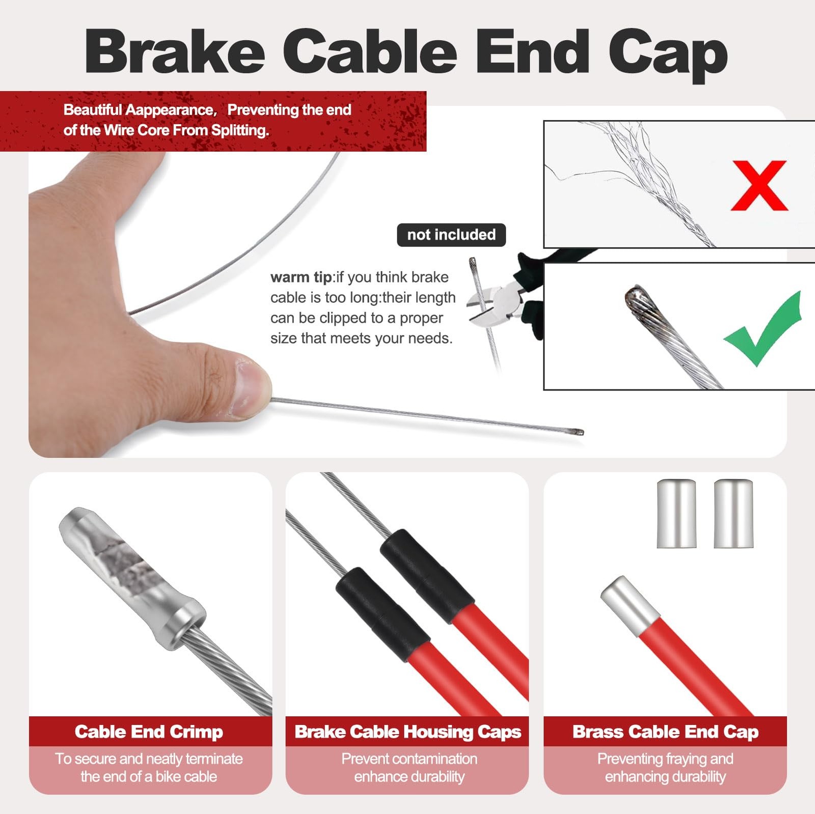 Premium BMX Bike Gyro Brake Cables Front + Rear As shown in the figure, Red