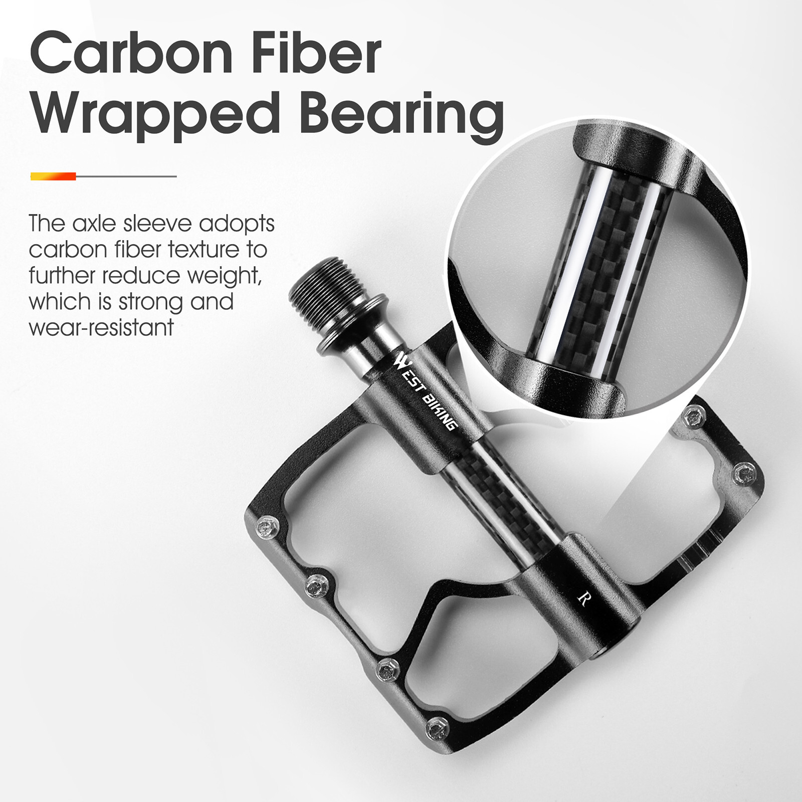 WEST BIKING Bicycle Pedals Carbon Fiber Axle 3 Bearing Bike Pedals 9/16in Silver