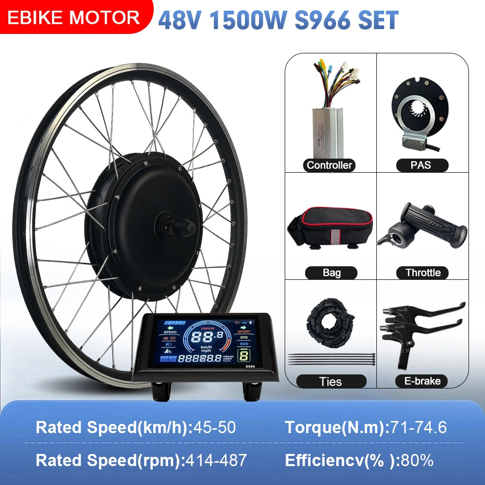 Mountain Electric Bike Conversion Kit 48V 1500W Brushless Front Hub Motor Wheel