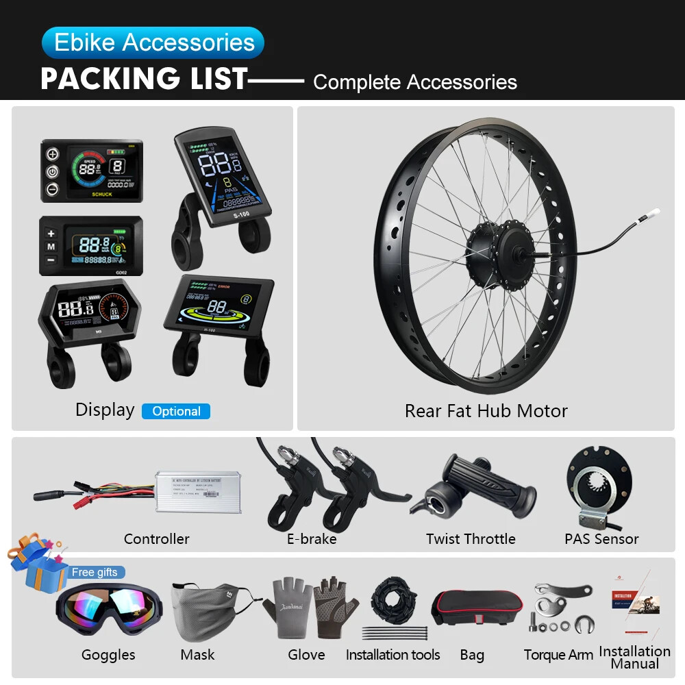36V 48V 500W Snow Ebike Fat Conversion Kit 20 24 26inch Brushless Rear Hub Motor