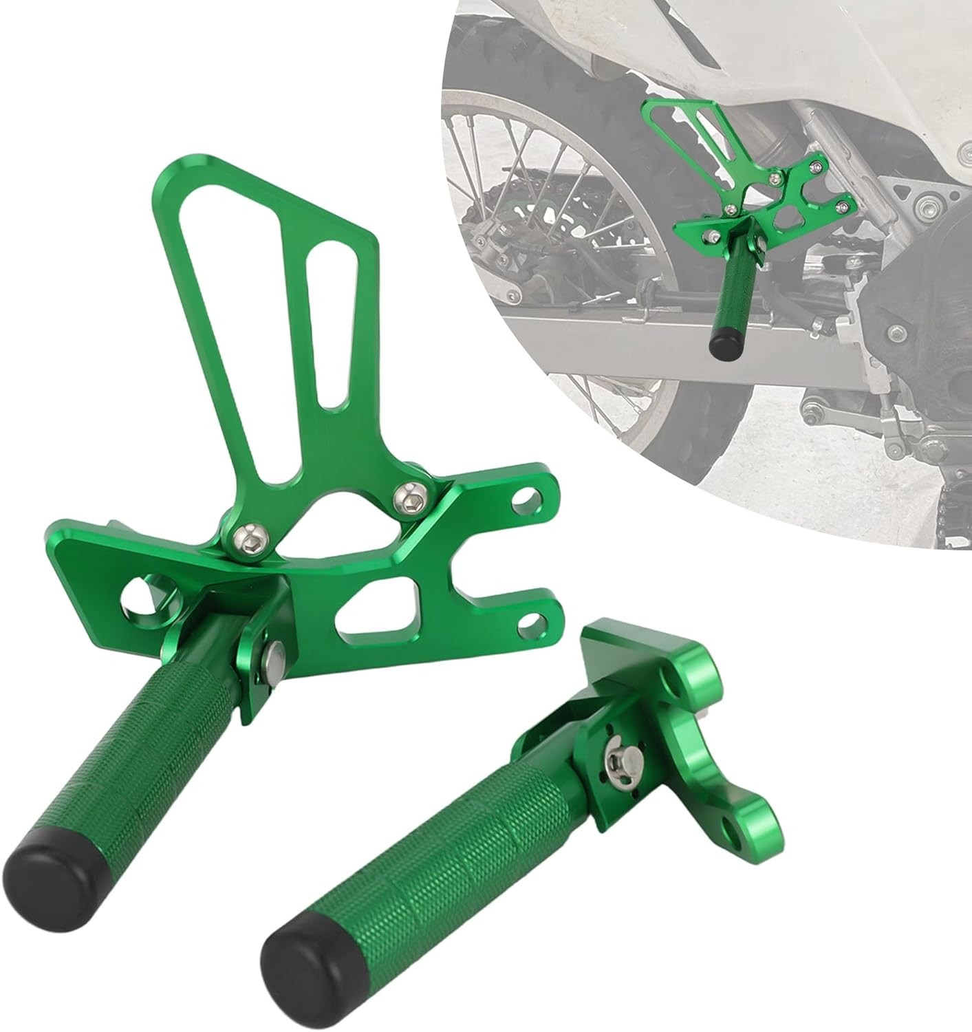 Rear Foot Pegs for KLX 230 Foldable Pedal – CNC Green – Foldable
