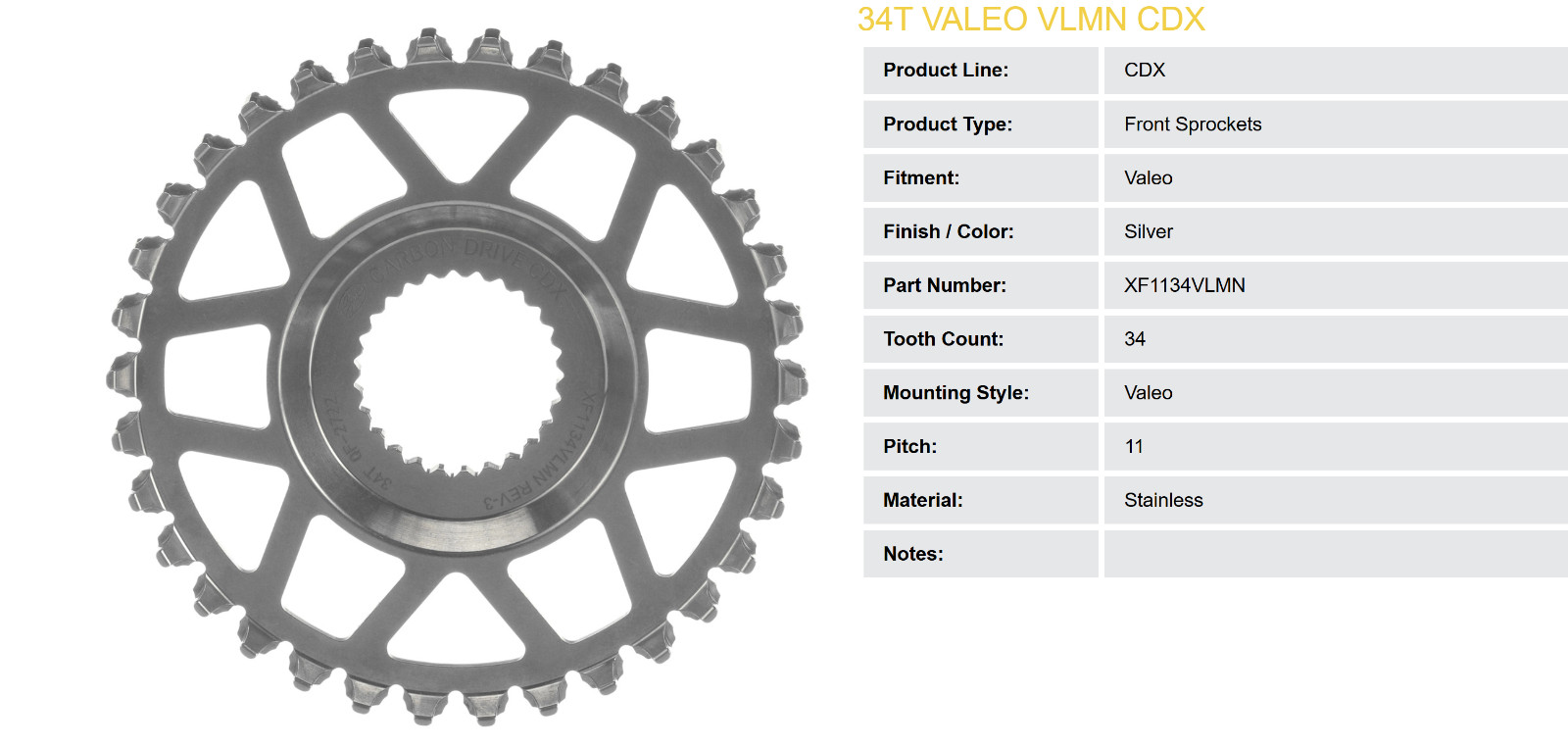 Gates Valeo Carbon Drive CDX E-Bike Front Sprocket XF1134VLMN (34 Tooth) *NEW*
