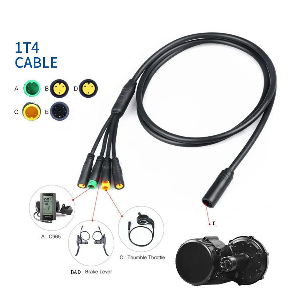 1T4 Waterproof Extension Cable 120cm for Bafang BBS01 BBS02 BBSHD Mid Motor