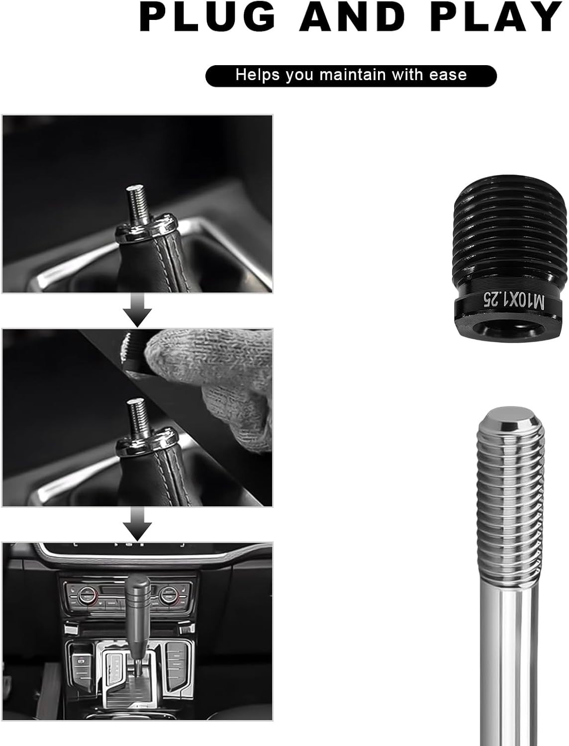 5PCS Gear Shift Knob Adapter Kit, Aluminum Shifter Handle Nut Inserts Fit