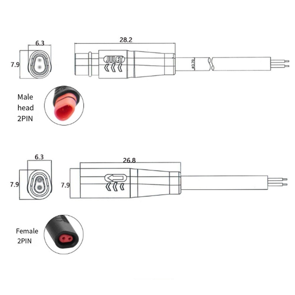 2 Pin Male to Female Signal Extension Cable 660mm Waterproof for Mountain Bikes