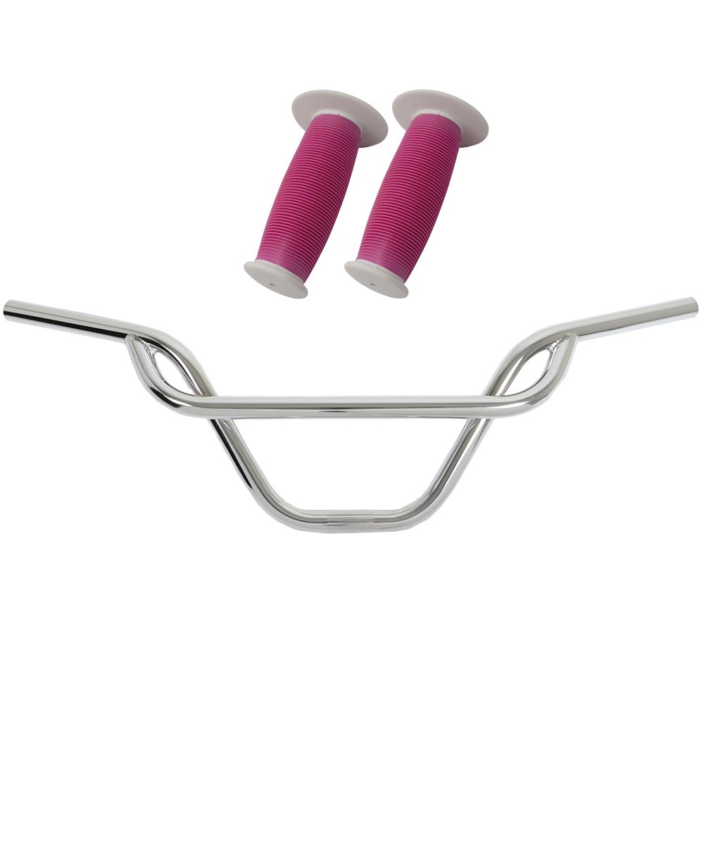 PRO+ 325 Chrome Handlebar & Pink/White Mushroom Grips
