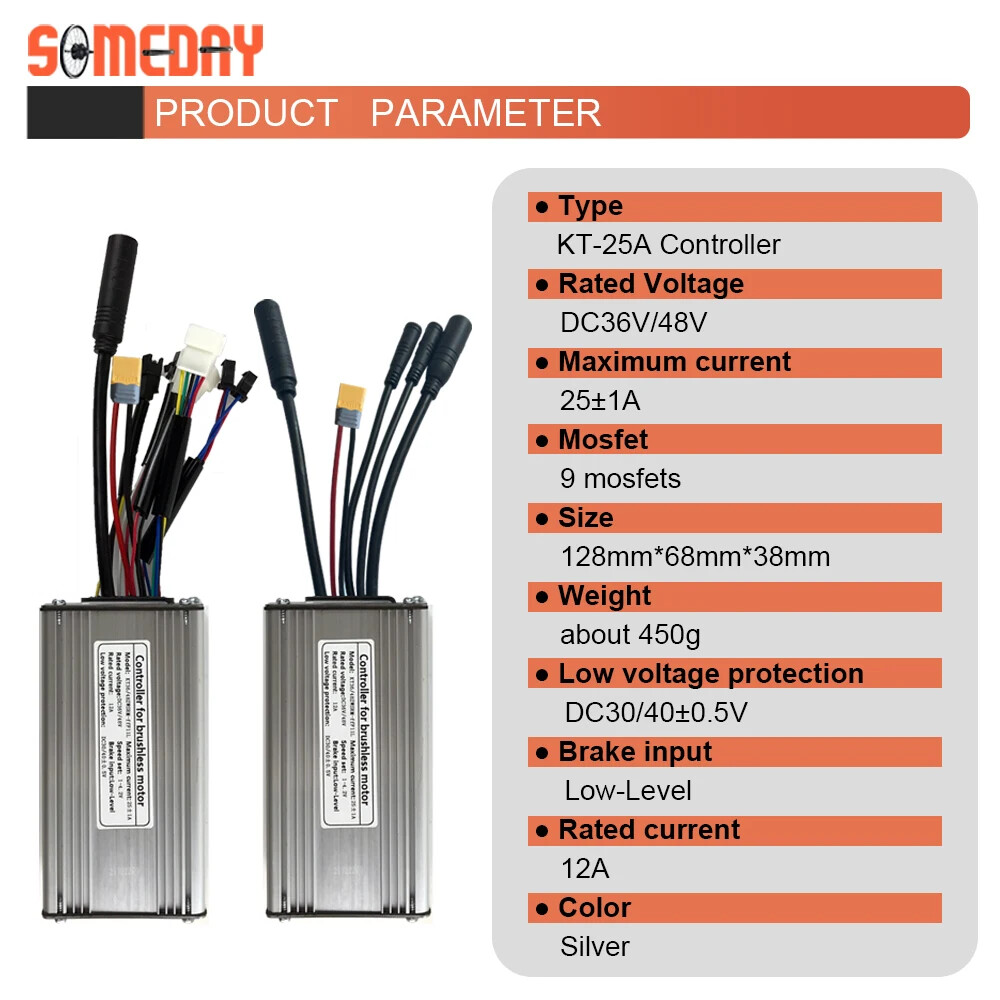 E-bike Controller 25A 36V 48V 500W 750W 9 Mosfet Controller SM/Waterproof Plug
