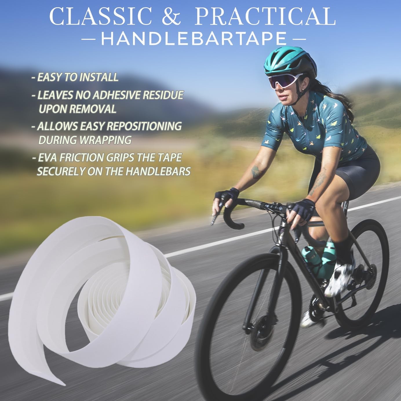 2 Pcs EVA Road Bike Handlebar Tape Bicycle Bar Wraps with Plastic Bar Plugs