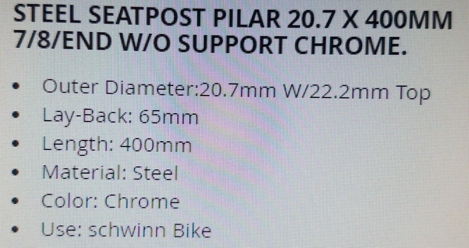 NEW CHROME LAID BACK BICYCLE SEAT POST, BASE 20.7 MM & TOP IS 7/8″, CRUISERS,BMX