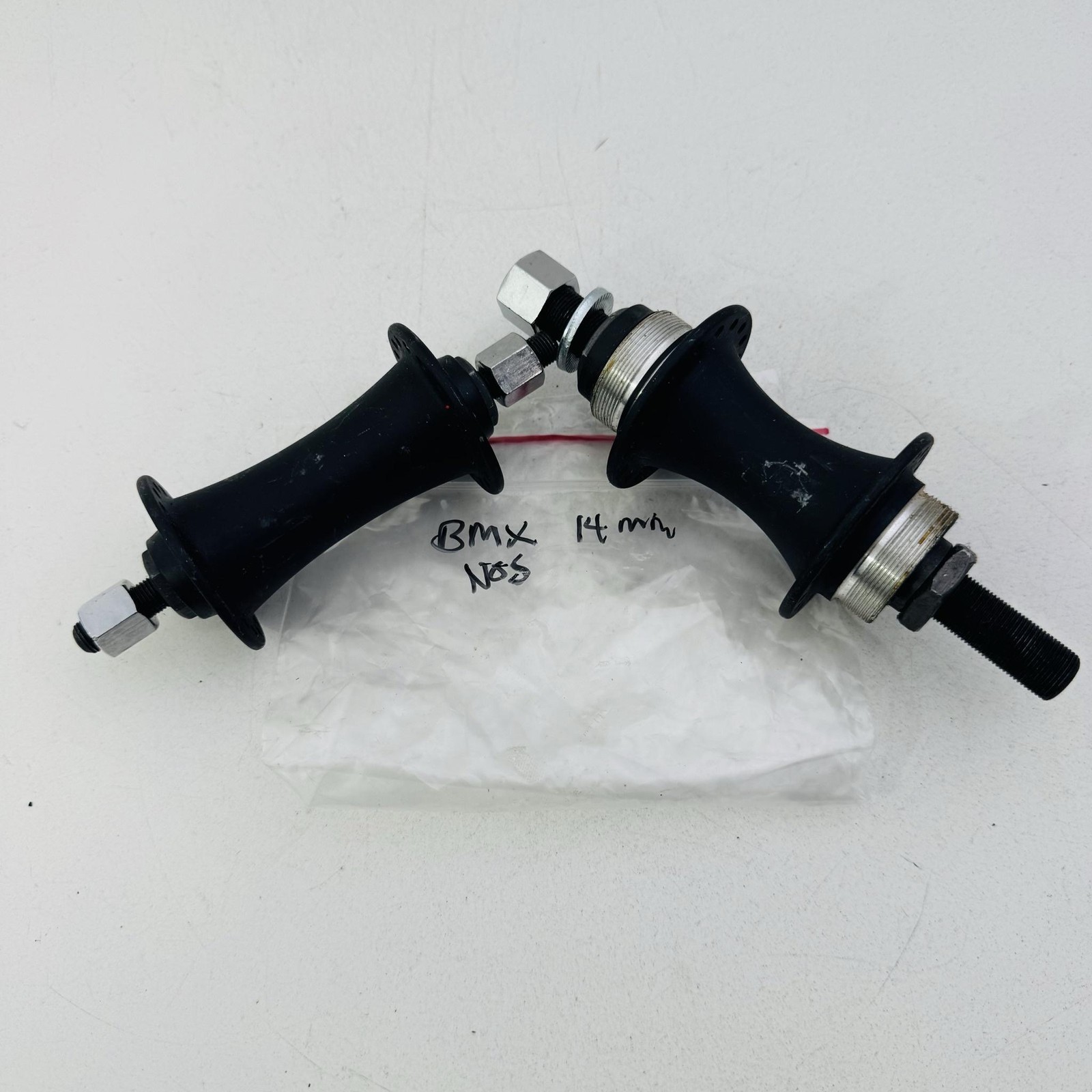 BMX Bike Hubs Set 36H 14mm Axle Black Steel Threaded Front Rear NOS Pair A43