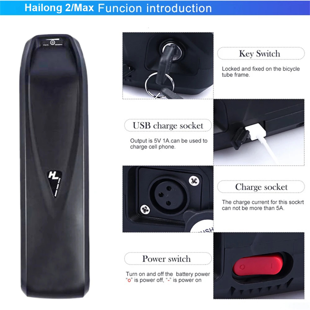 Ebike 48V 52V 20AH Hailong Down Tube Batter-y for Bafang Motor 500W 750W 1000W