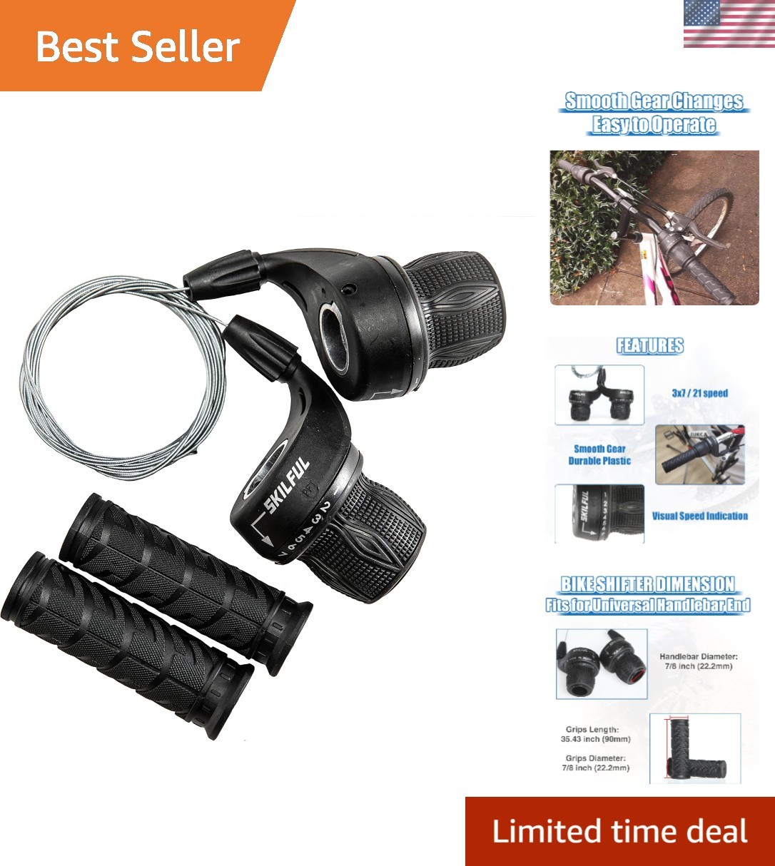 Easy Install 3×7 Speed Bicycle Twist Shifter with Extended Cable Lengths
