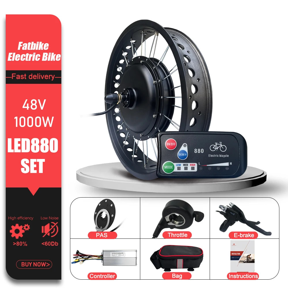 Snow E-bike Fat Tire 48V 1000W 20/24/26in Brushless Rear Rotate Hub Motor Wheel