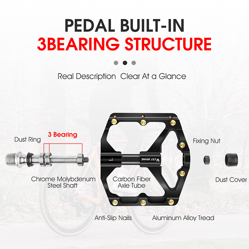 WEST BIKING Bicycle Pedals Carbon Fiber Axle 3 Bearing MTB Road Bike Pedals