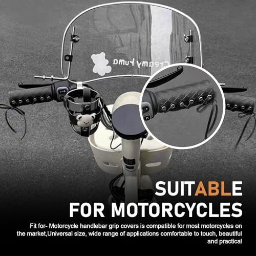 Motorcycle Leather Handlebar Grip Cover, Antislip Bicycle 2 PCS Black