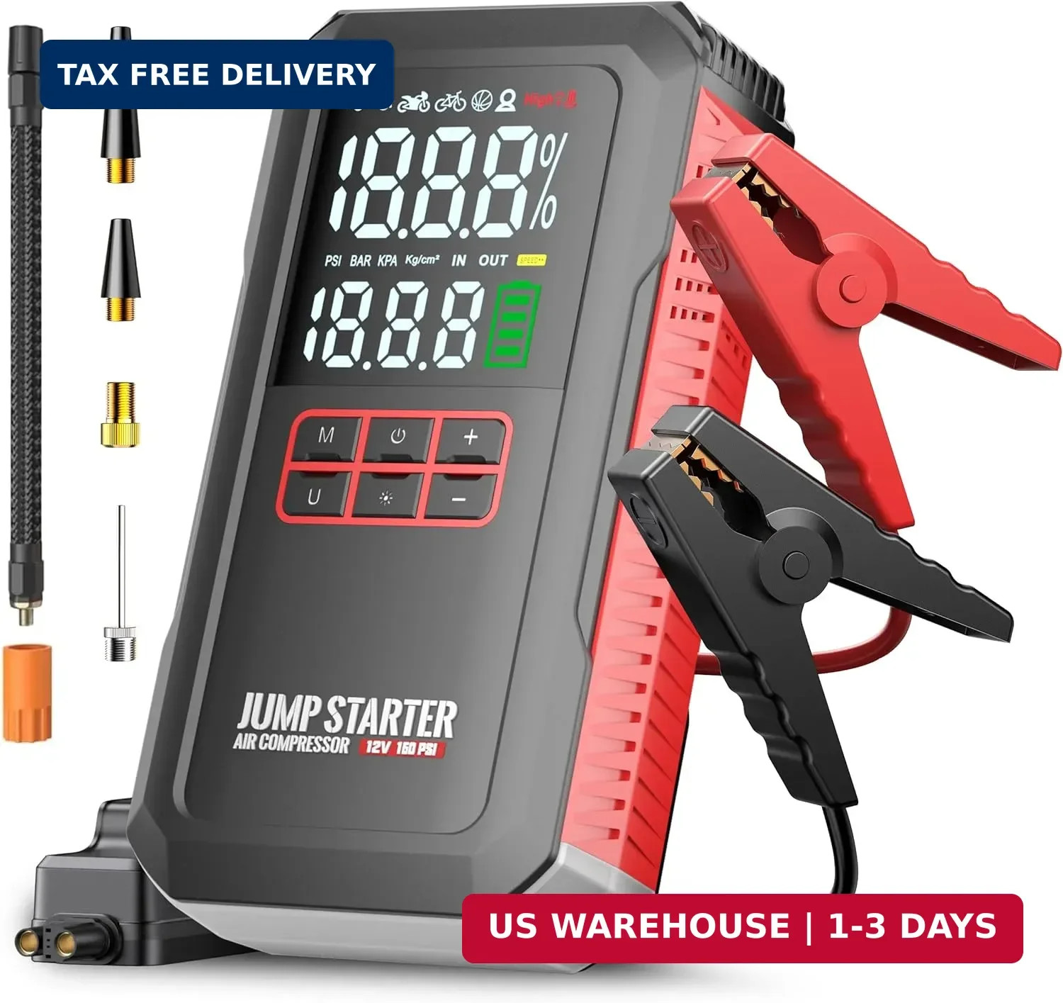 5000A Car Battery Jump Starter with Air Compressor 160PSI, Battery Jumper Starte