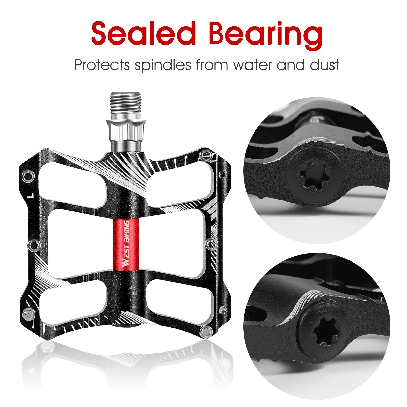 WEST BIKING DU 2 Sealed Bearings Bike Bicycle Flat Platform Pedals 9/16″ Black