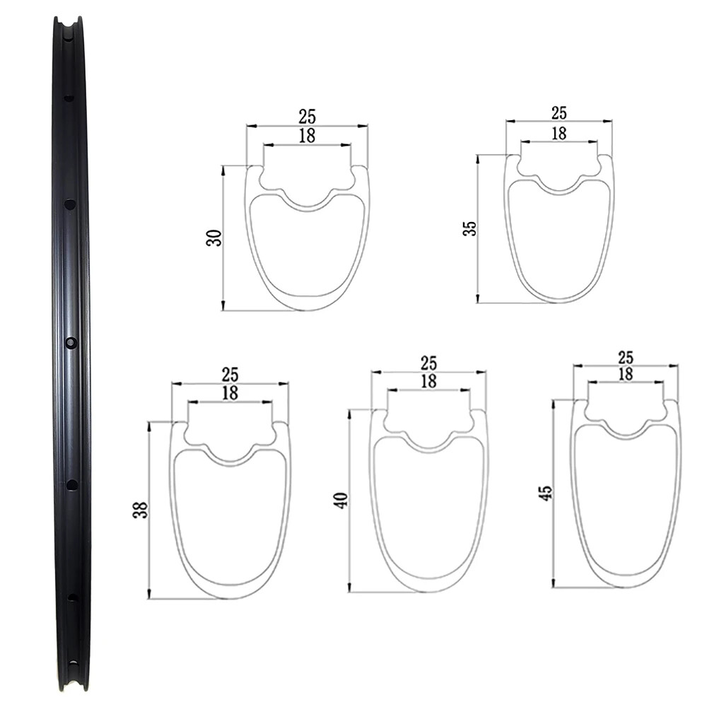700C Road Bike Carbon Rims Tubeless 30/35/38/40/45mm Deep 16H 20H 24H 28H