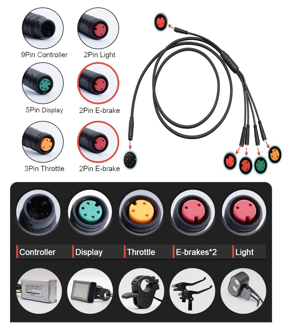 150cm 2T4 Waterproof Cable for Display Controller Brake Throttle Converter AAU