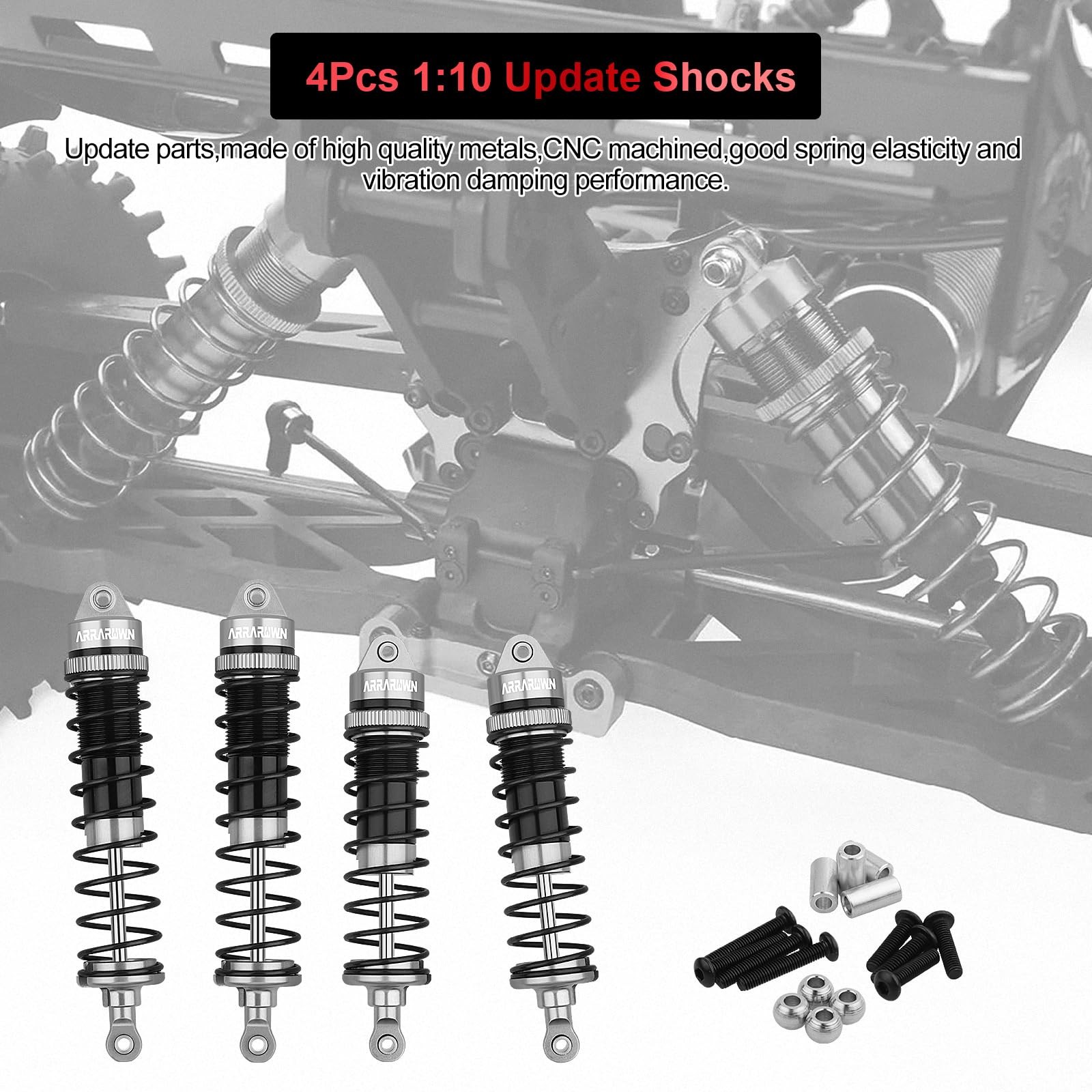 4PCS RC Shock 1:10 Aluminum Front & Rear Shocks Set Gray Black 4Pcs F&R