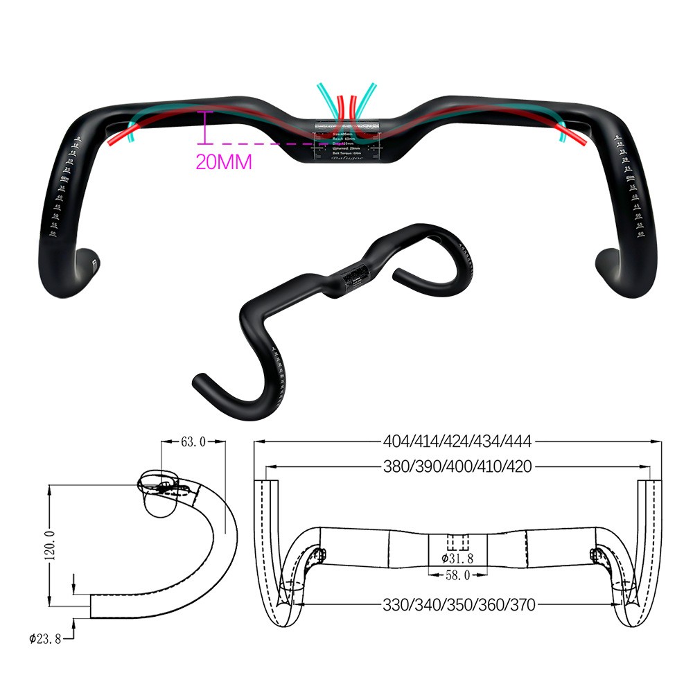 Full Carbon Bicycle Handlebar Rise Bar Racing Road Bike Drop Bar 31.8*380-420mm