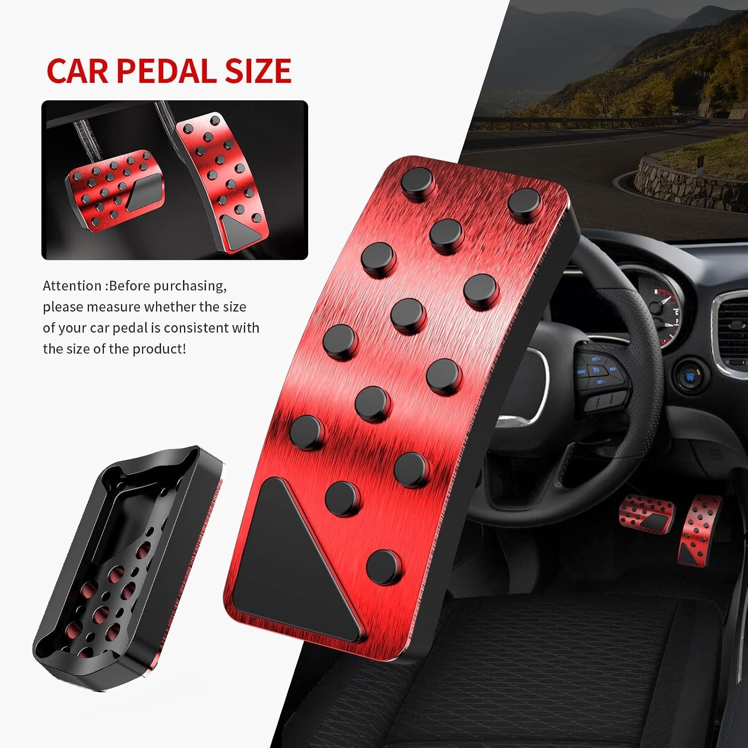 Foot Pedal Pads Set, Auto Aluminum Pedal Covers, Non-Slip Foot Pedals Pads, Bra