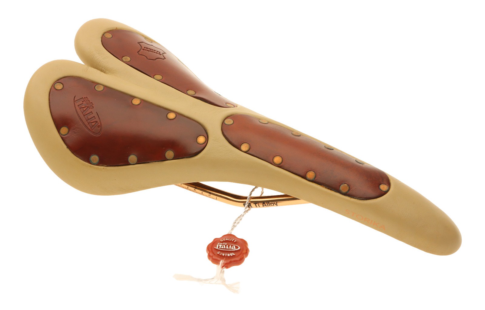 Selle Italia Storika Saddle Ti Alloy Rails Beige and Brown Leather NOS NIB NEW