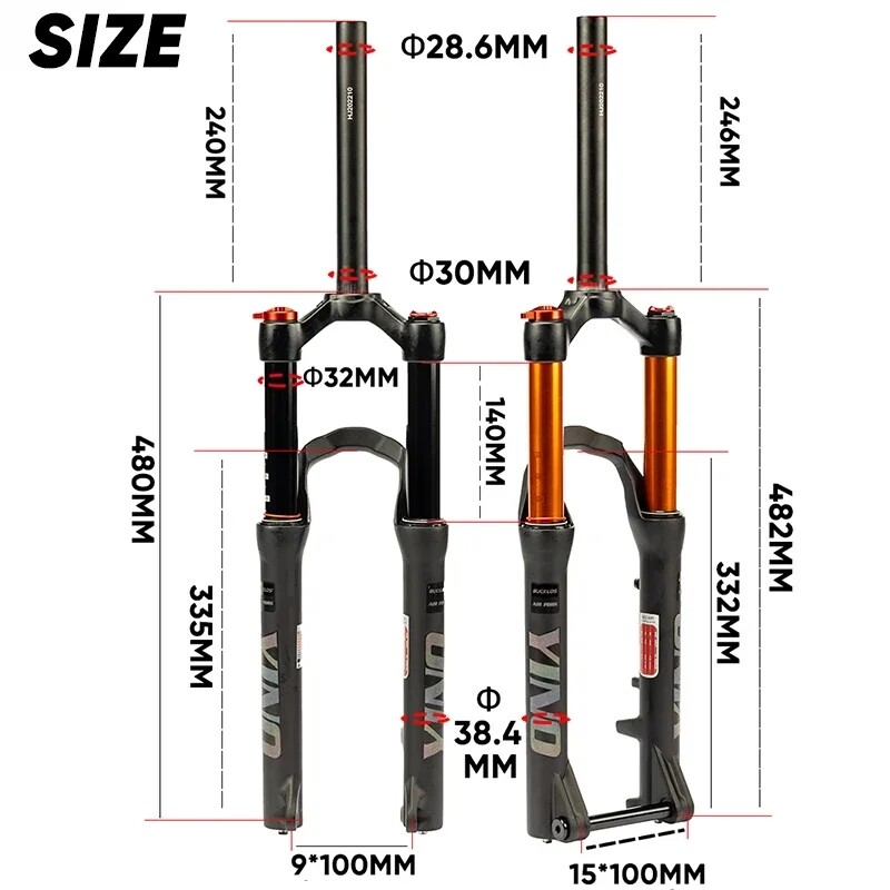 BUCKLOS YINO 24” Air Suspension Fork MTB 120mm Travel 100*15mm Thru Axle/9mm QR