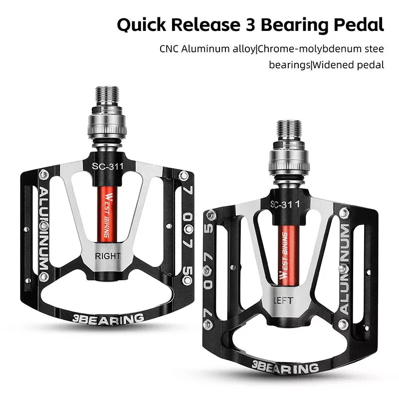 WEST BIKING Quick Release MTB Bike Bicycle Pedals 3 Sealed Bearing a Pair Black
