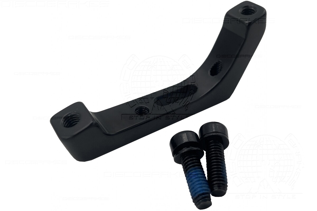 Brake Adaptor, Post Mount Caliper to Flat Mount Frame 160mm Rotor, 2 Bolts Black