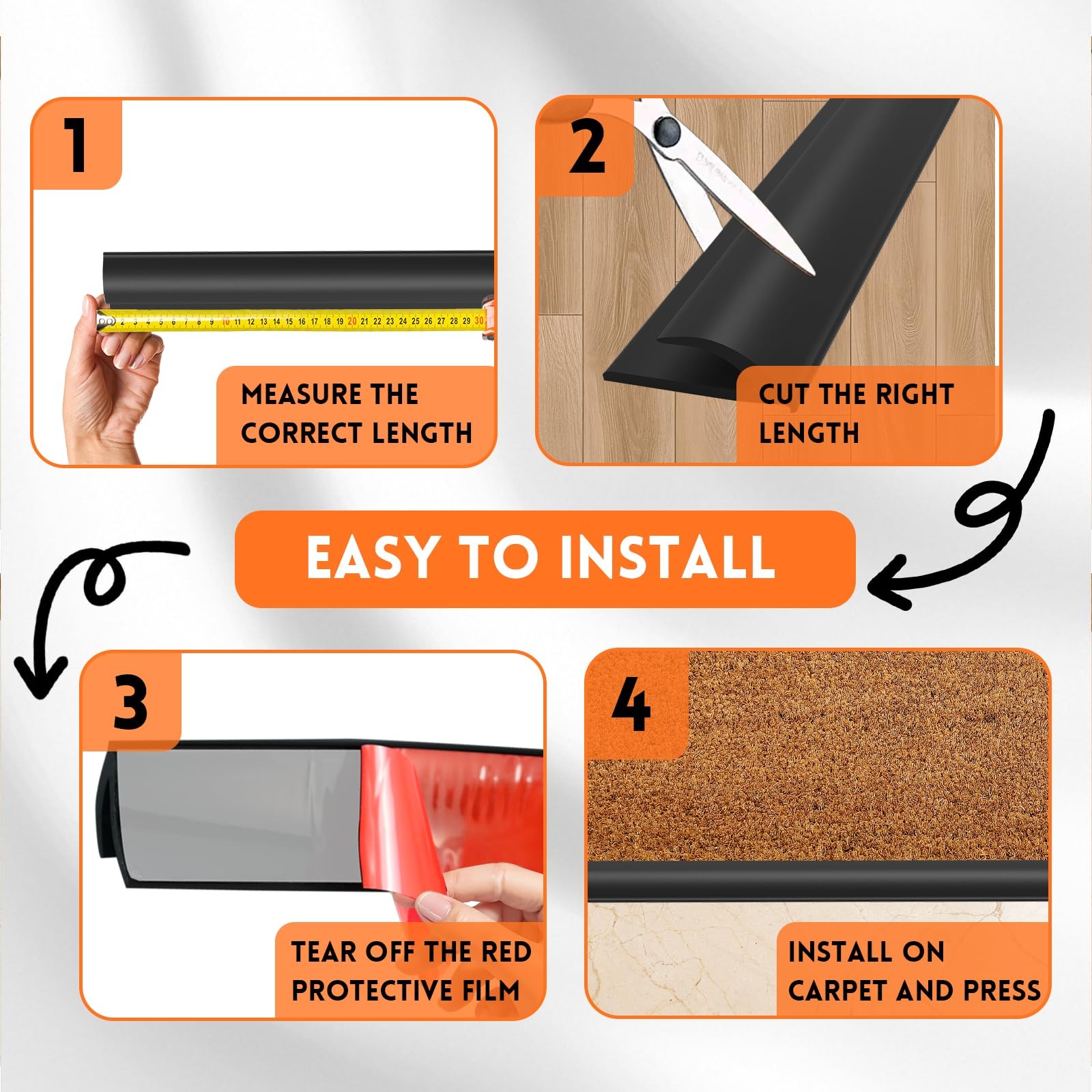 Floatlive Upgrade Floor Transition Strip Self Adhesive Rubber Rug Gripper Tape