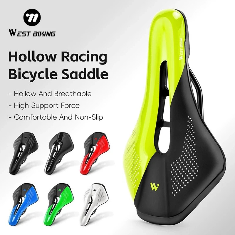 WEST BIKING Bicycle Saddle Cushion Steel Rail Leather Cycling Bike Saddle Green
