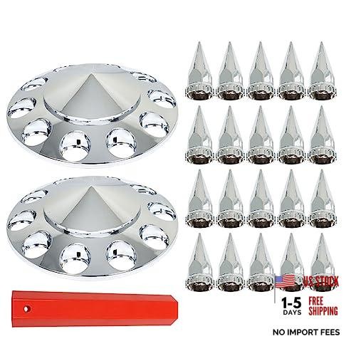 Front Hub Cover Set Chrome Wheel Cover with 33mm Nut Covers Spiked
