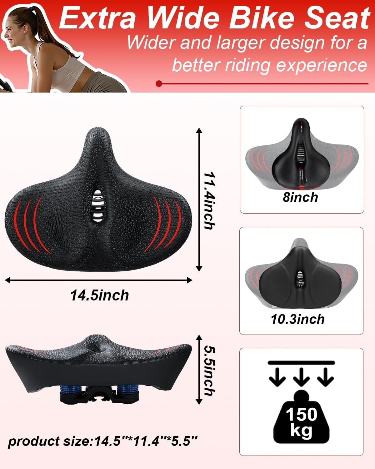 2026 NEW Oversized Bike Seat for Men and Women, Extra Wide Bicycle Seat Cushion,