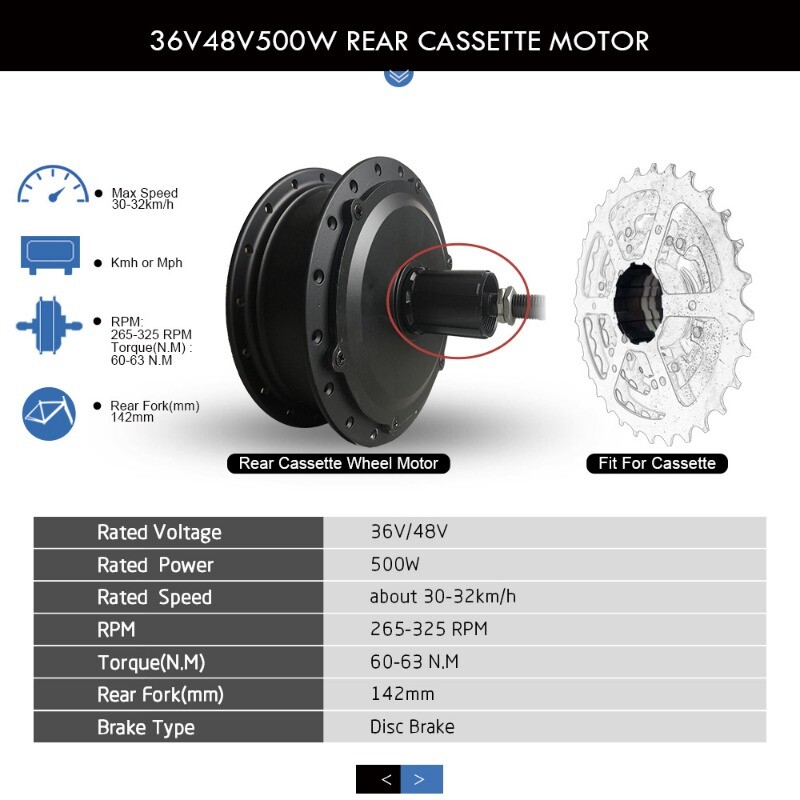 36V 48V 250W 350W 500W 1000W 1500W Electric Bike Rear Cassette Hub Motor Wheel