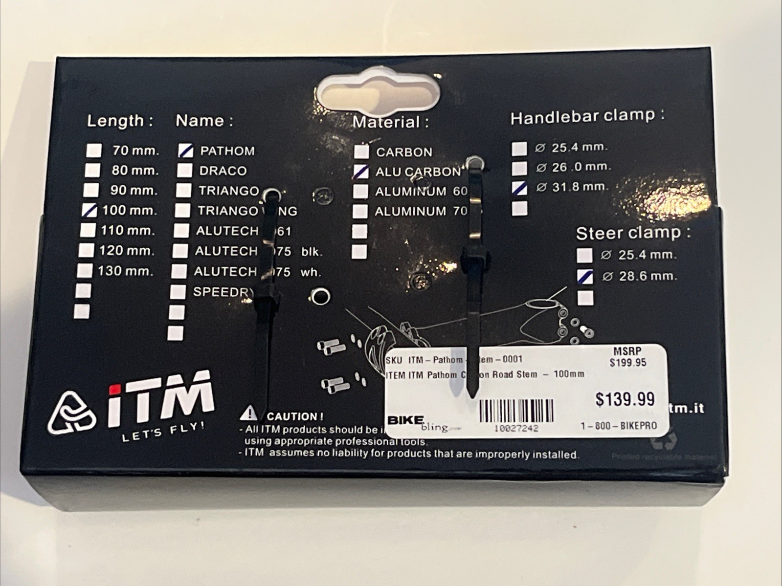 ITM Pathom Aluminum Carbon Bike Stem 100mm 31.8 28.6 – New – Free Shipping