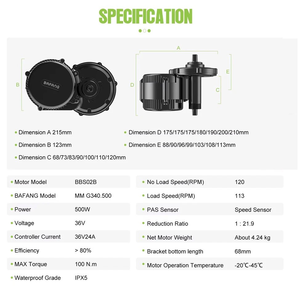 36V500W68-73mm BAFANG Mid Drive Motor BBS02B DIY Bicycle EBike Conversion Kits