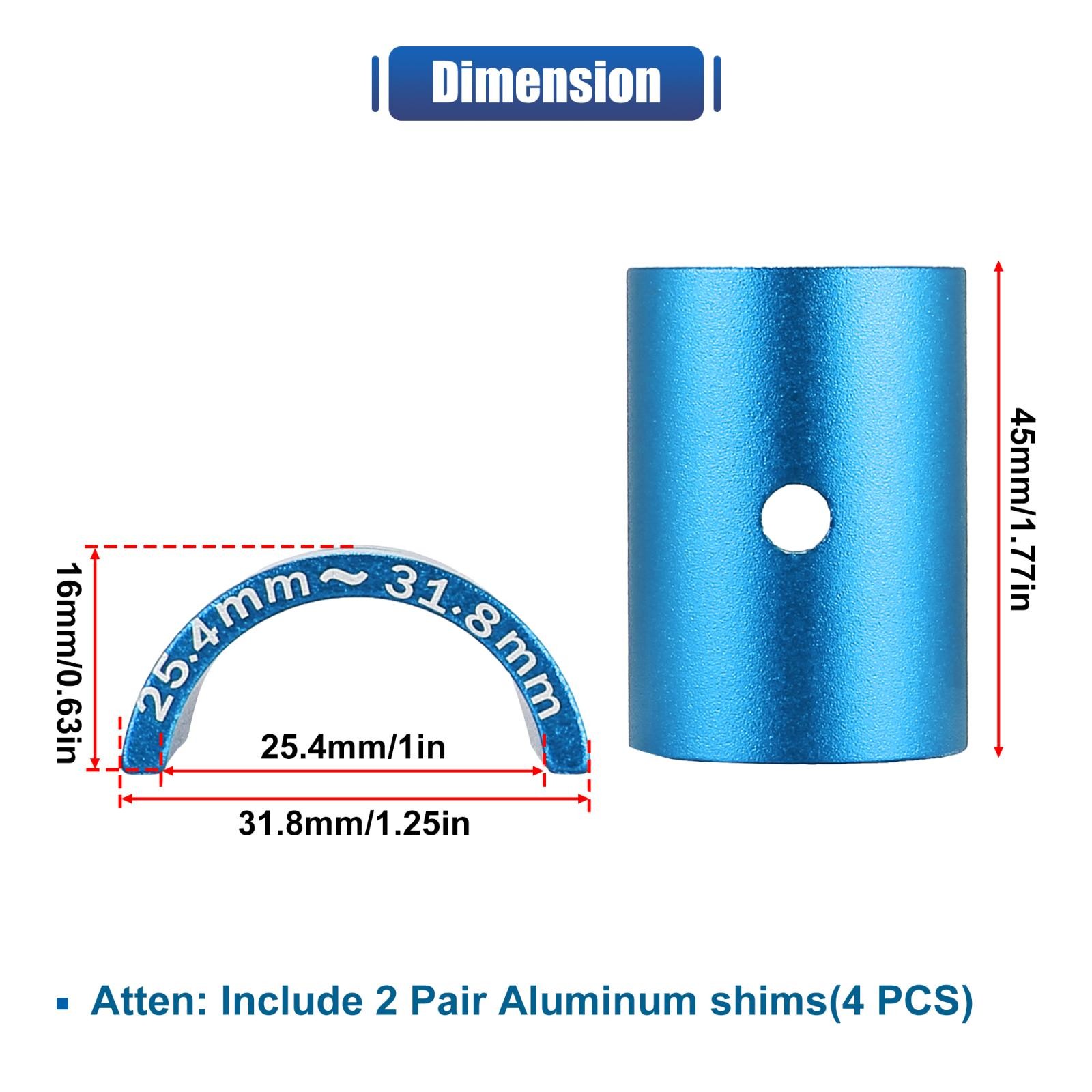 2 Pair Bike Handlebar Shim 25.4 to 31.8mm Handlebar Shim Spacer Stem Size Blue