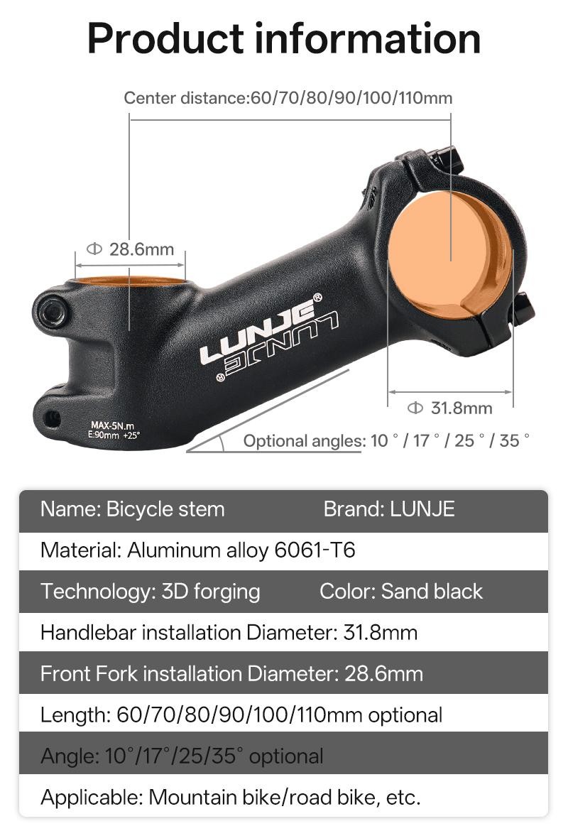 Ultralight Bike Power 60/70/80~100/110MM MTB Bike Stem 10/17/25/35 Degree Parts