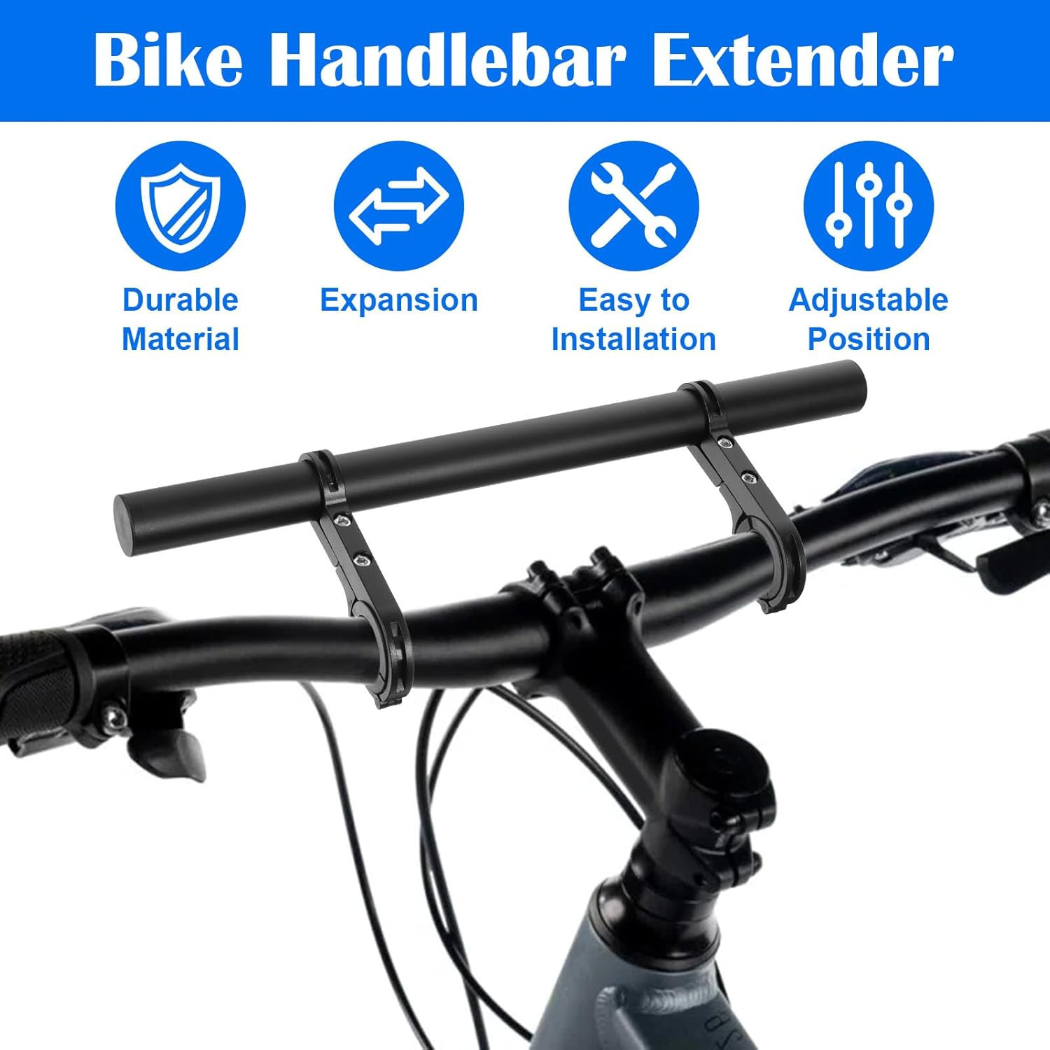 Bike Double Handlebar Extender, 11.8″(30 Cm) Super Long Aluminum Alloy Cross Bar